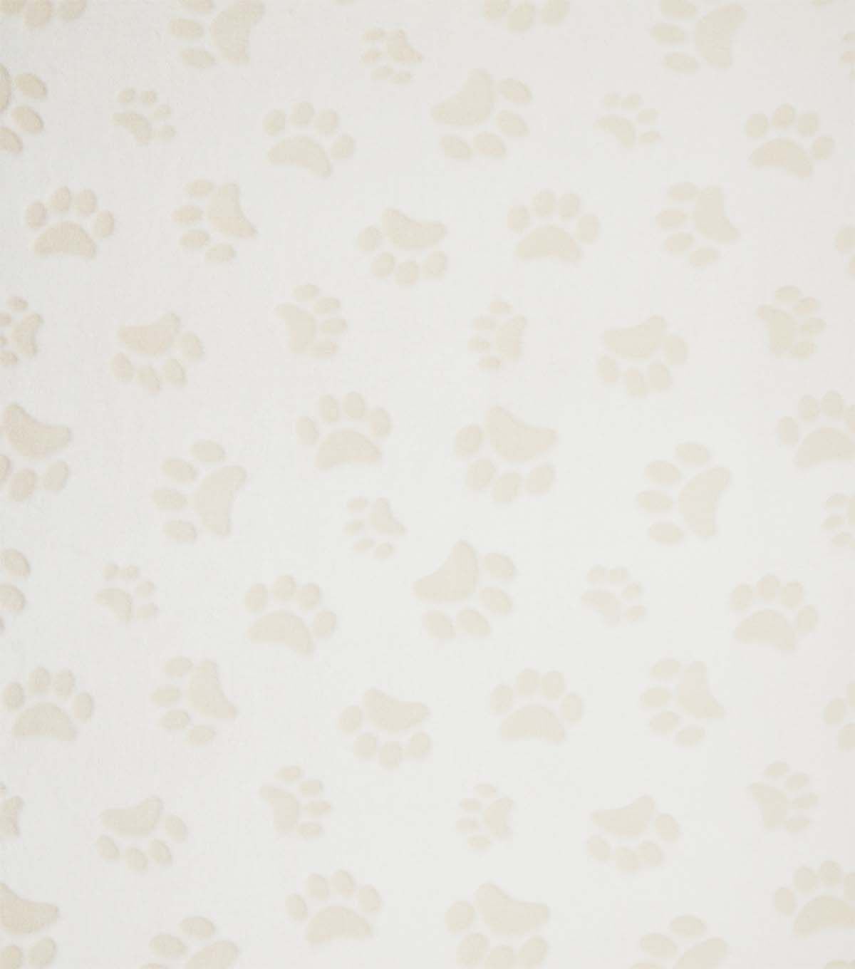 Cream Embossed Paw Prints Sew Lush Fleece Fabric