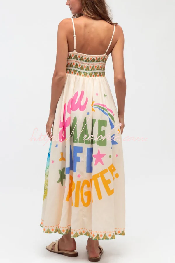 Unique Printed Spaghetti Strap Pleated Casual Maxi Dress