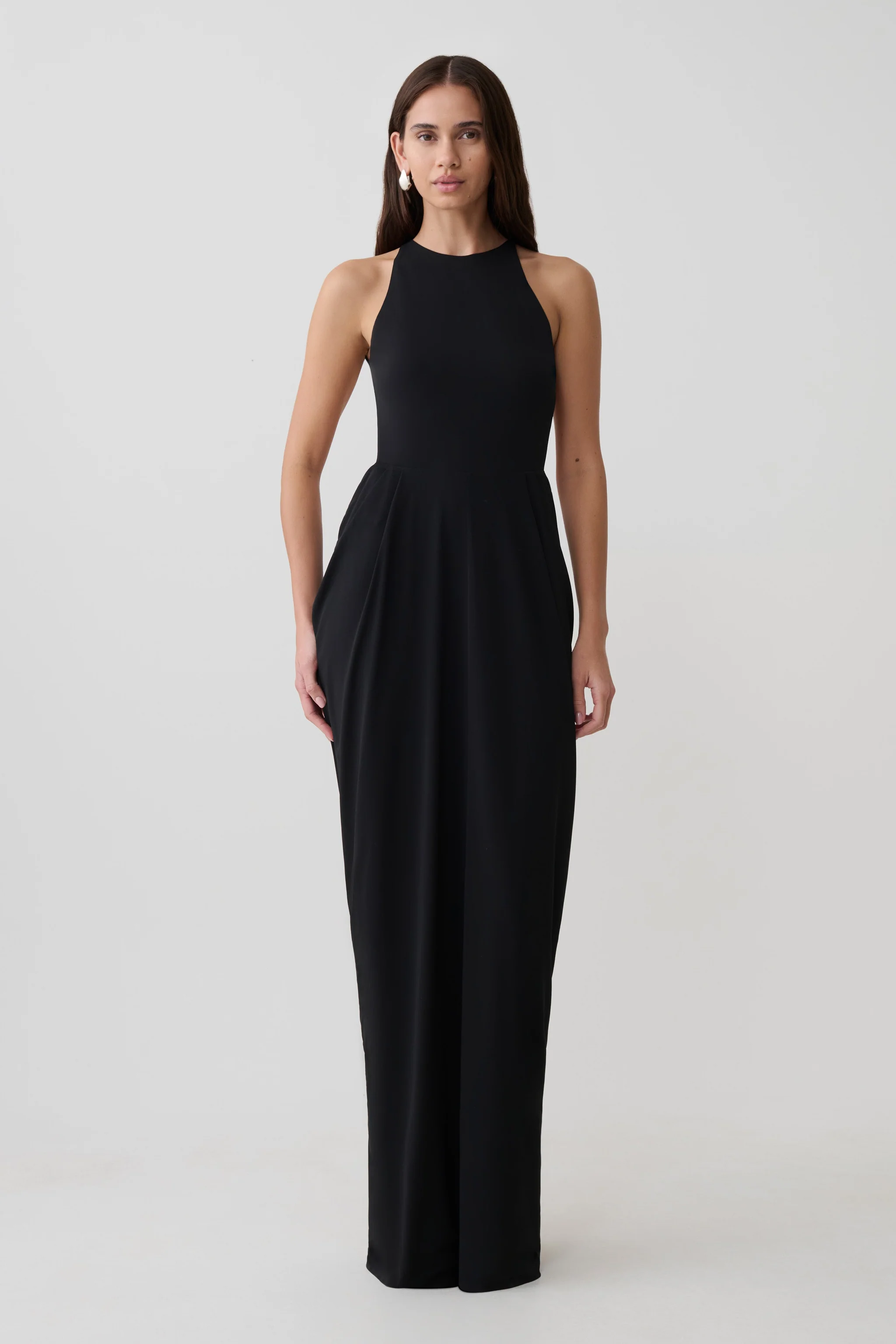 Low Back Halter Maxi Dress - Black