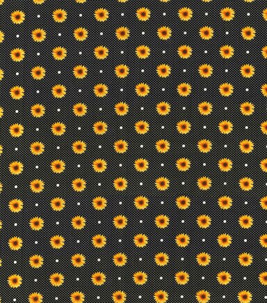 Fall Sunflowers & Dots on Black Cotton Fabric