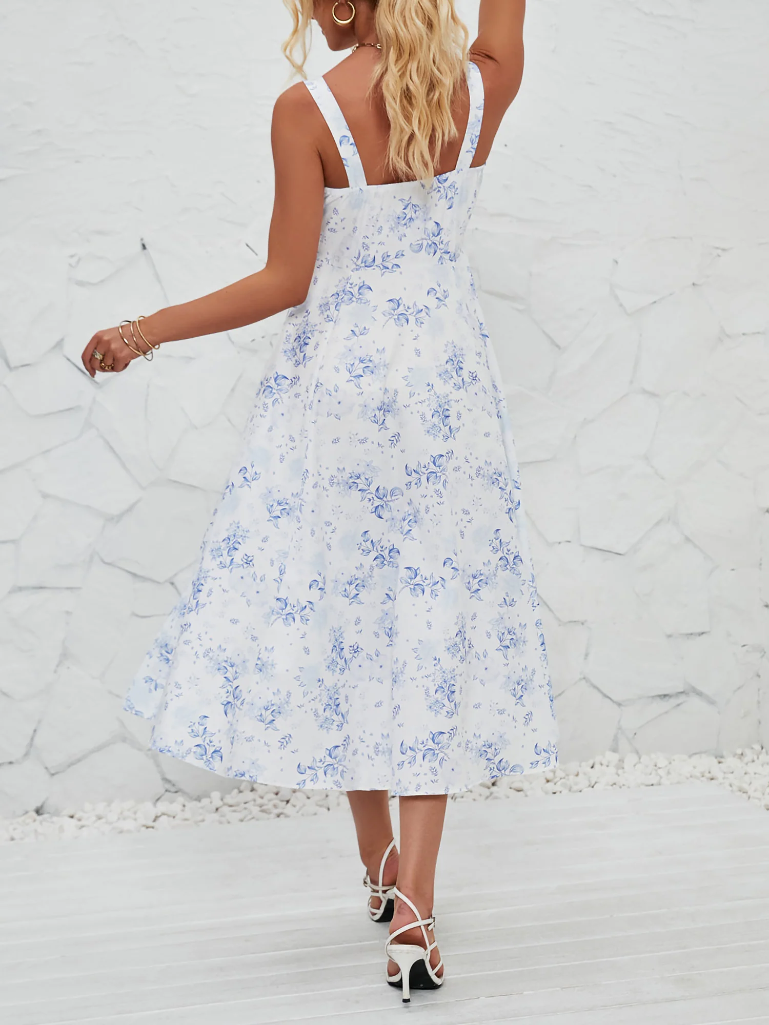 Floral Sleeveless Lace-Up Side Slit Dress Sundress