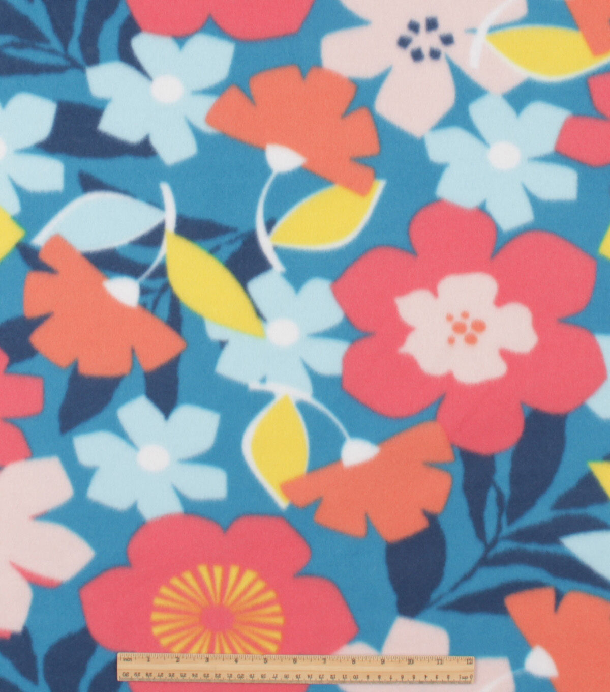 Bold Summer Floral on Blue Blizzard Fleece Fabric