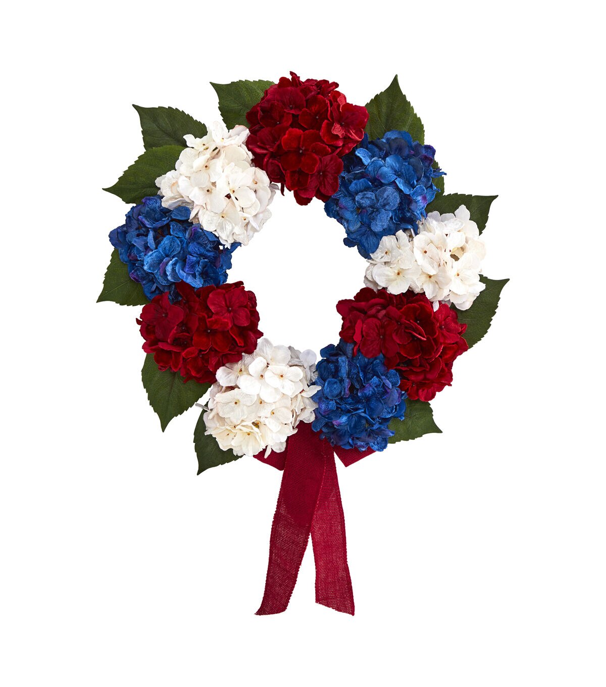 Nearly Natural 24 Red, White and Blue Hydrangea Artificial Wreath