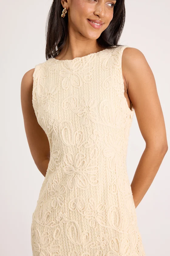 Fenicia Cream Abstract Floral Embroidered Mini Dress