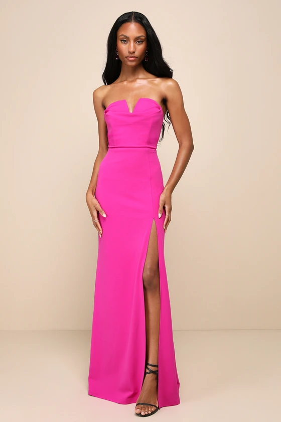 Effortless Radiance Magenta Strapless Mermaid Maxi Dress