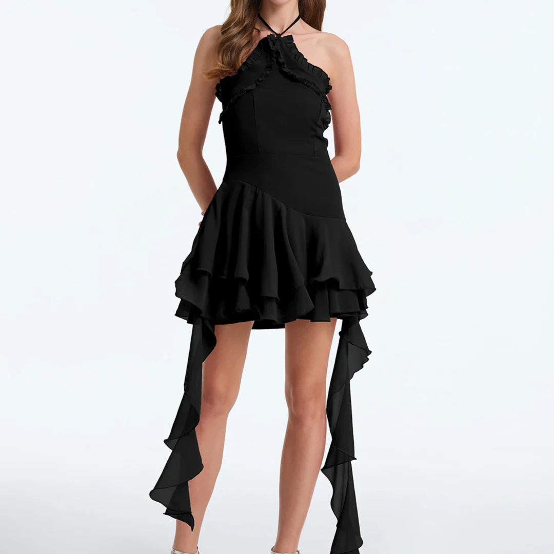 Halter Fringe Hem Mini Dress