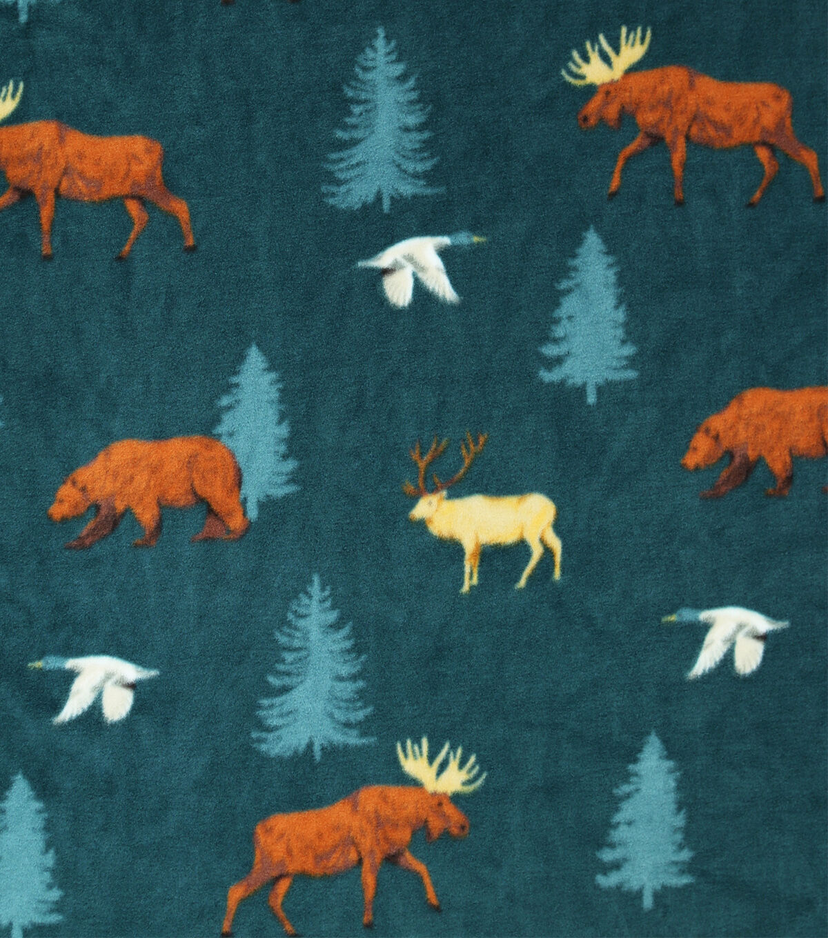 Deer Silhouettes on Blue Anti Pill Fleece Fabric