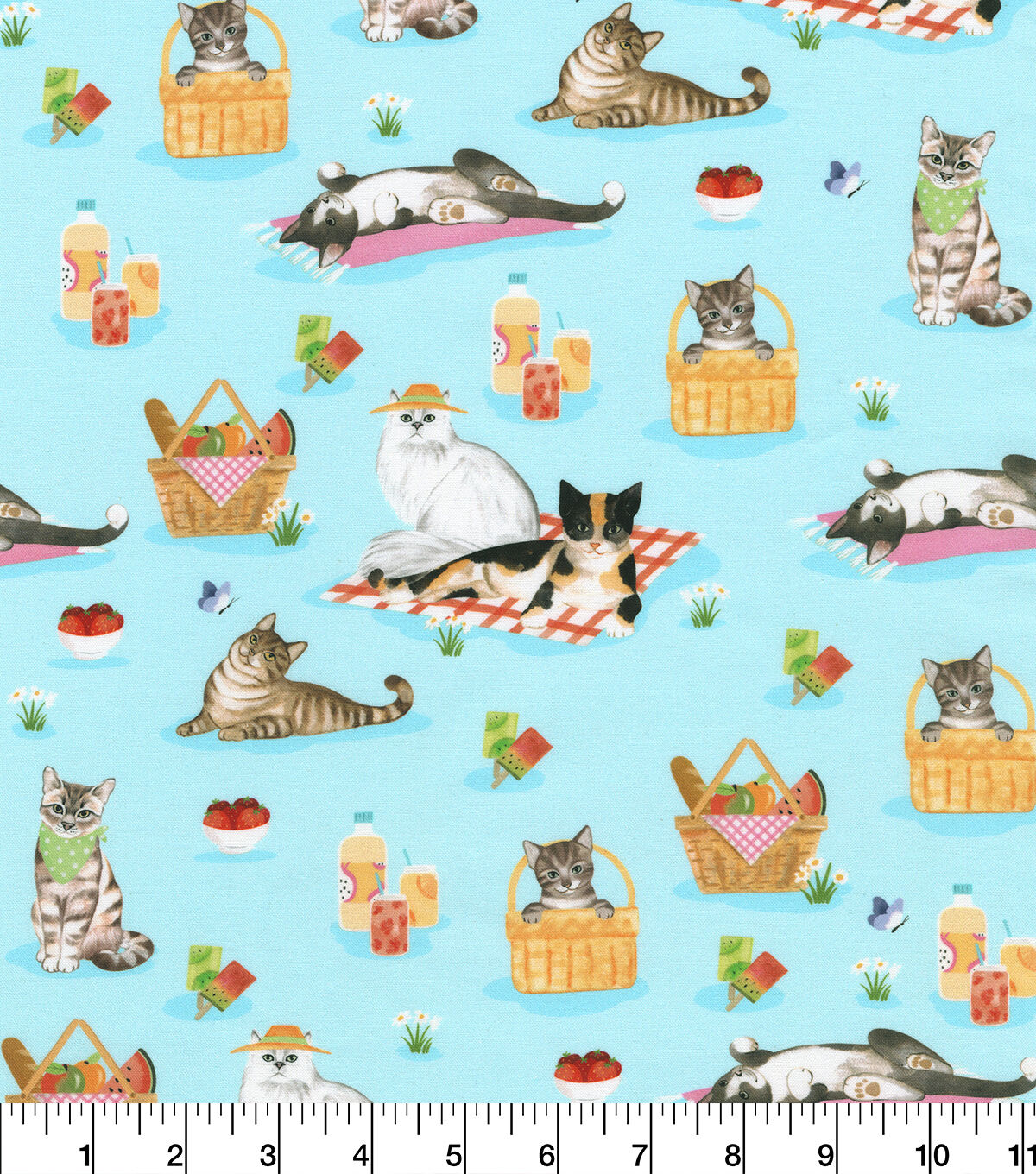 Robert Kaufman Kitty Picnic Novelty Cotton Fabric