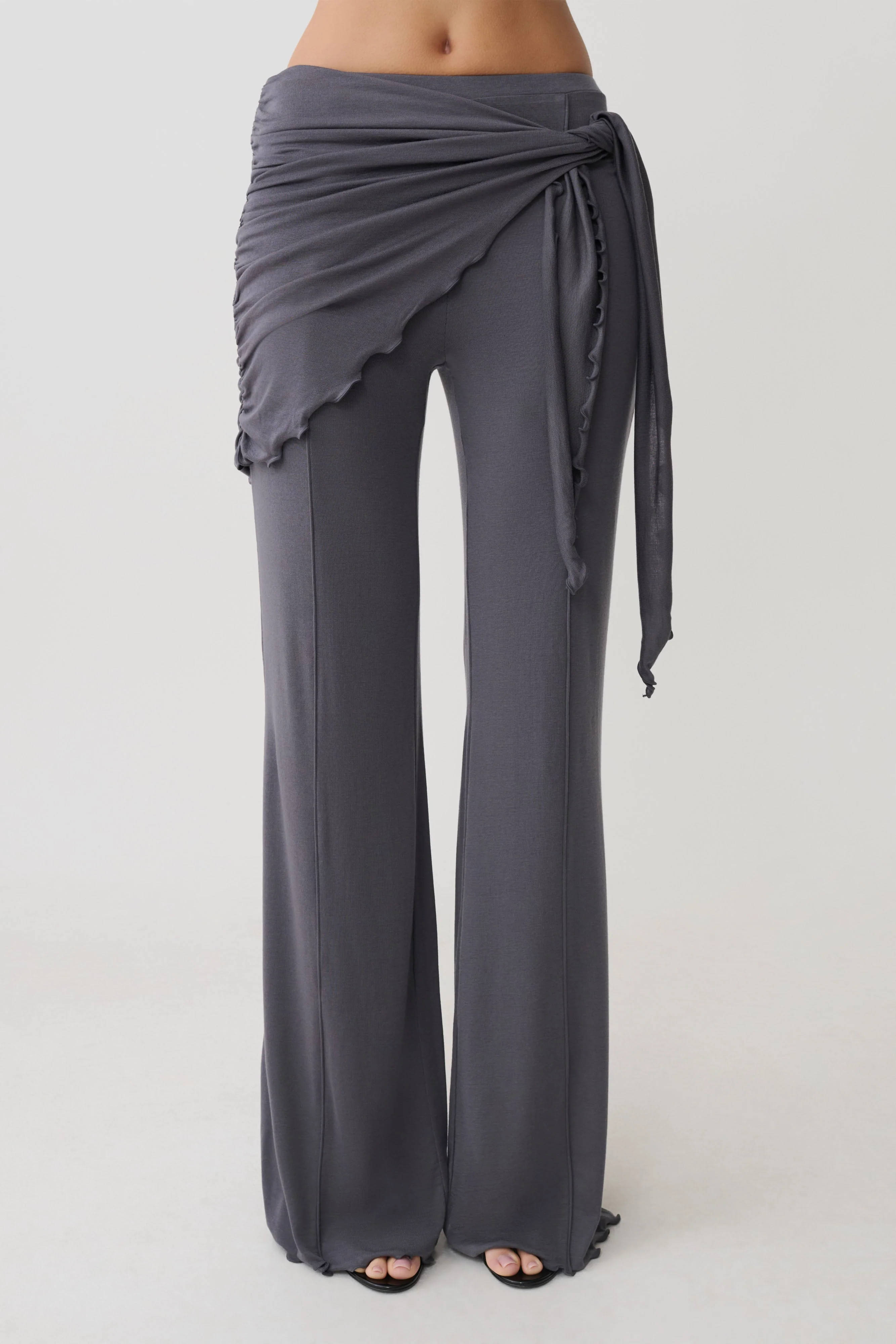 Anfie Straight Leg Pants With Waist Wrap - Grey