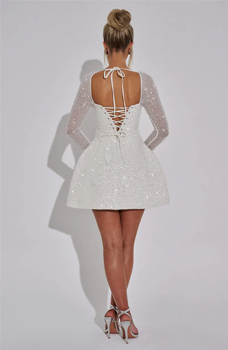 Alana Sequins Long Sleeve Backless Sexy Mini Dress