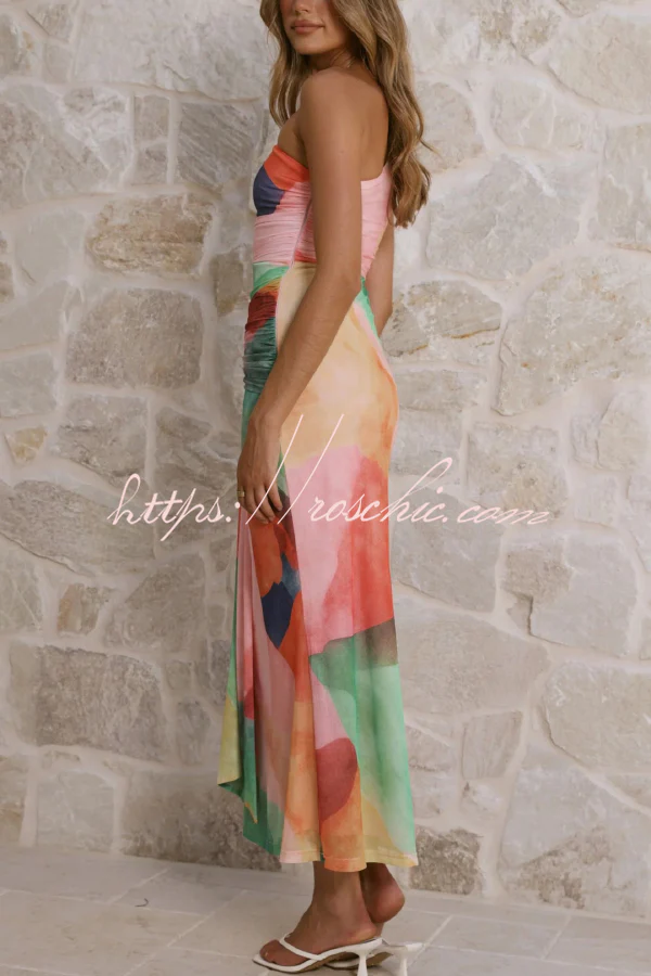 Unique Printed One-Shoulder Cutout Fitted Lace-Up Maxi Dress