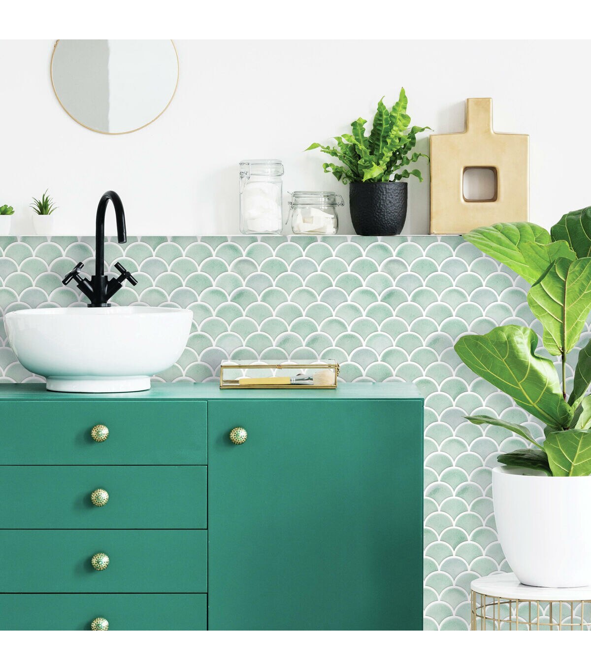 Aqua Scallop Peel & Stick Tile Backsplash