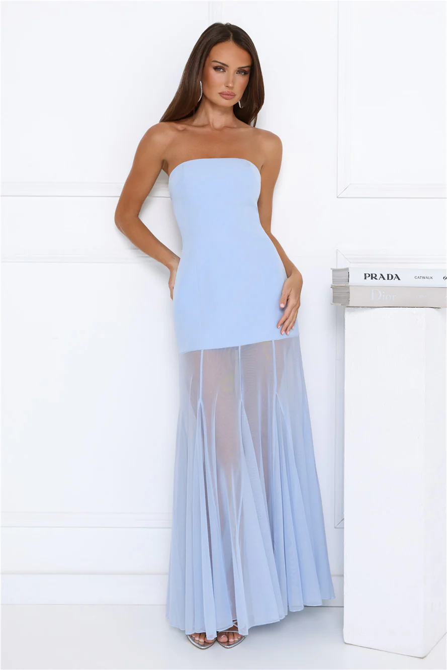 Dewkissed Bloom Strapless Maxi Dress Blue