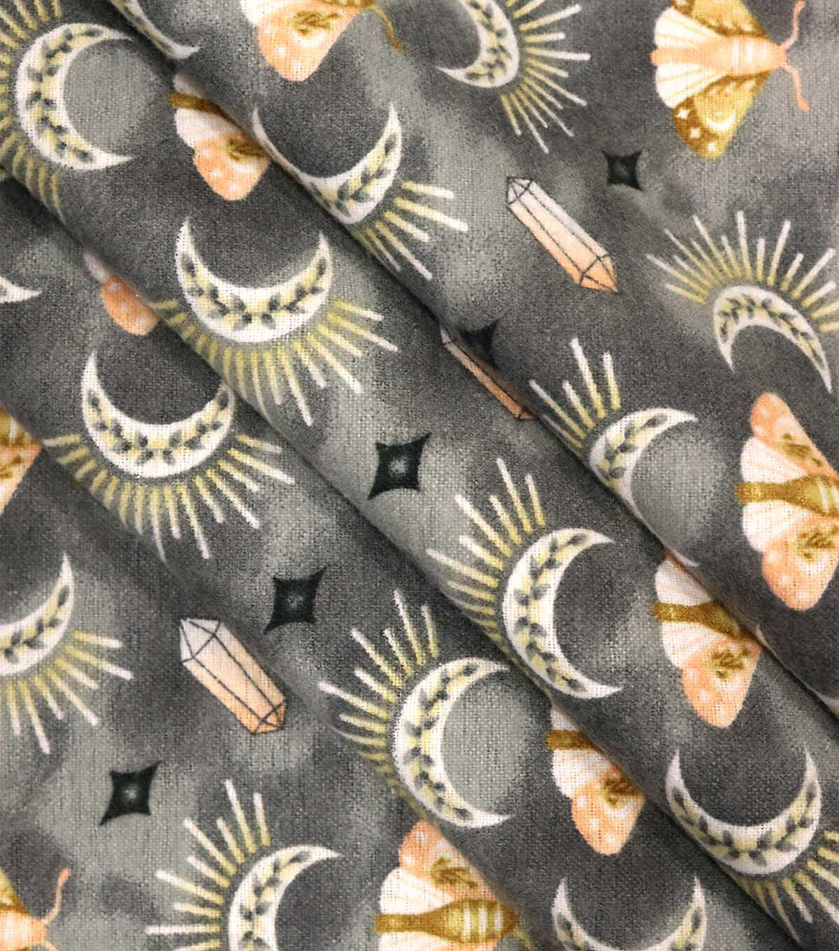 Moths & Crystals On Grey Super Snuggle Flannel Fabric