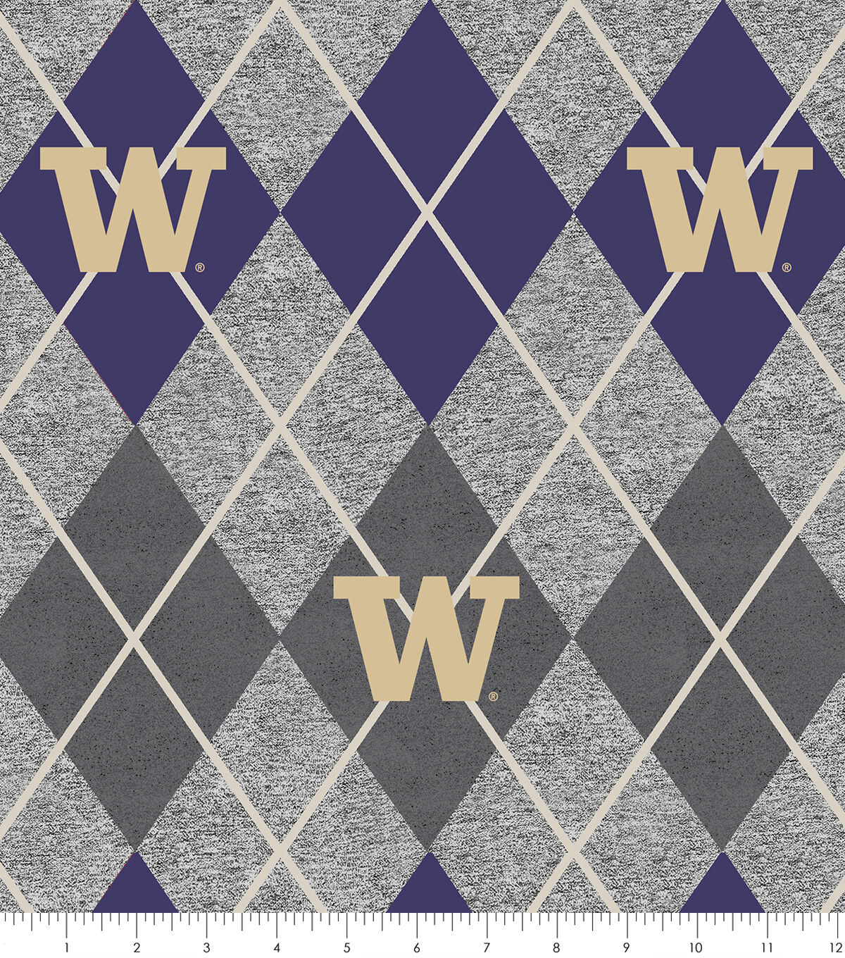 University of Washington Fleece Fabric Heather Argyle