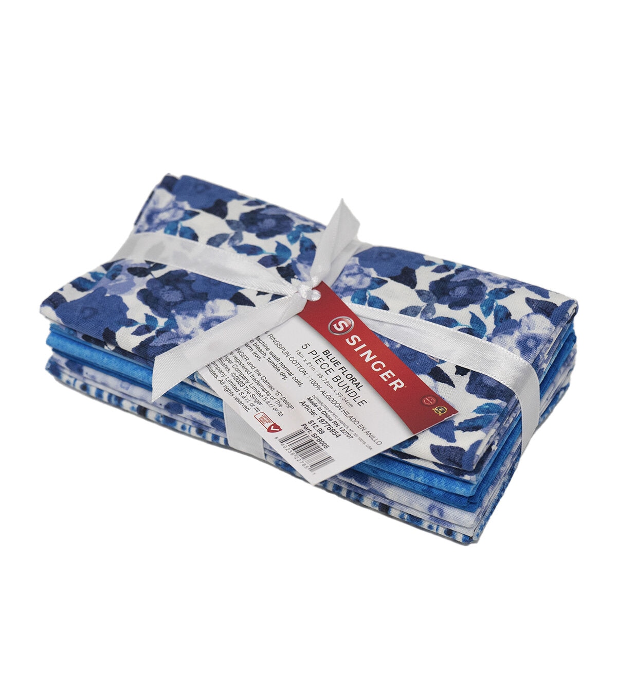 SINGER 18 x 21 Blue Floral Cotton Fabric Quarter Bundle 5pc