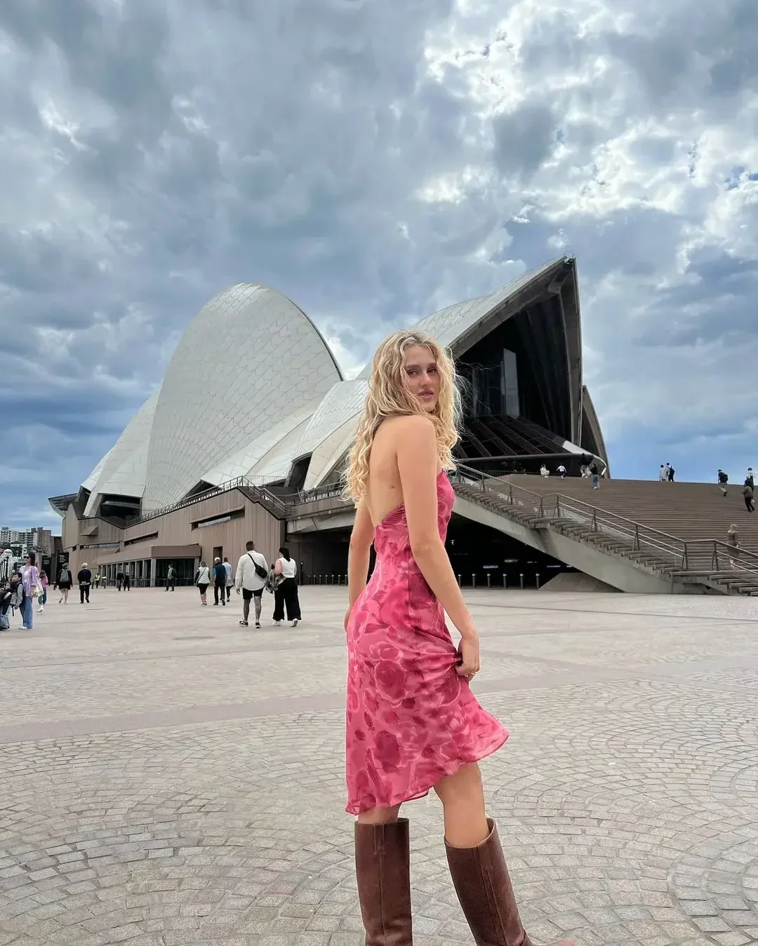 Rose Pink Print Halter Midi Dress