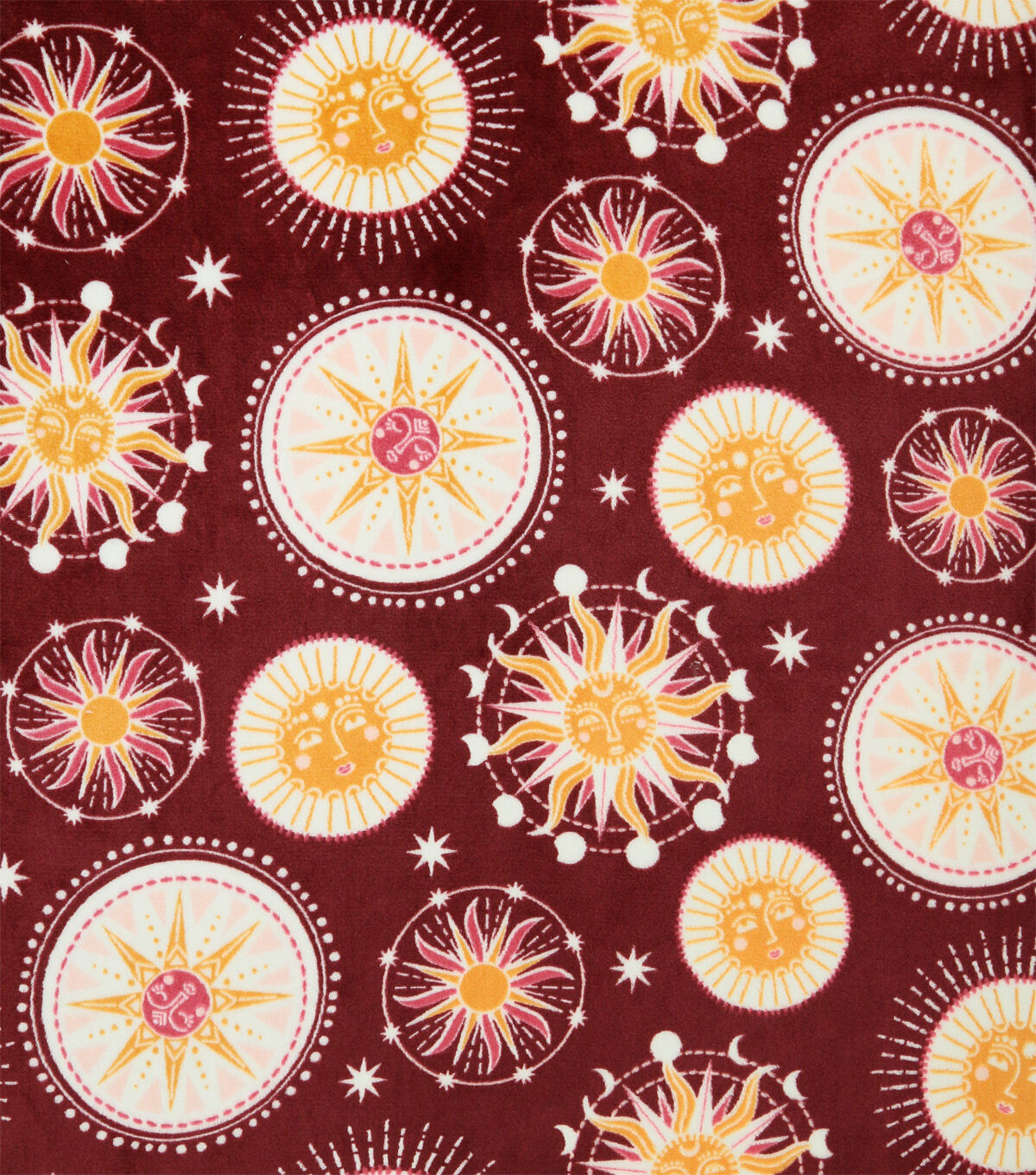 Celestial Sunshines On Red Sew Lush Fleece Fabric
