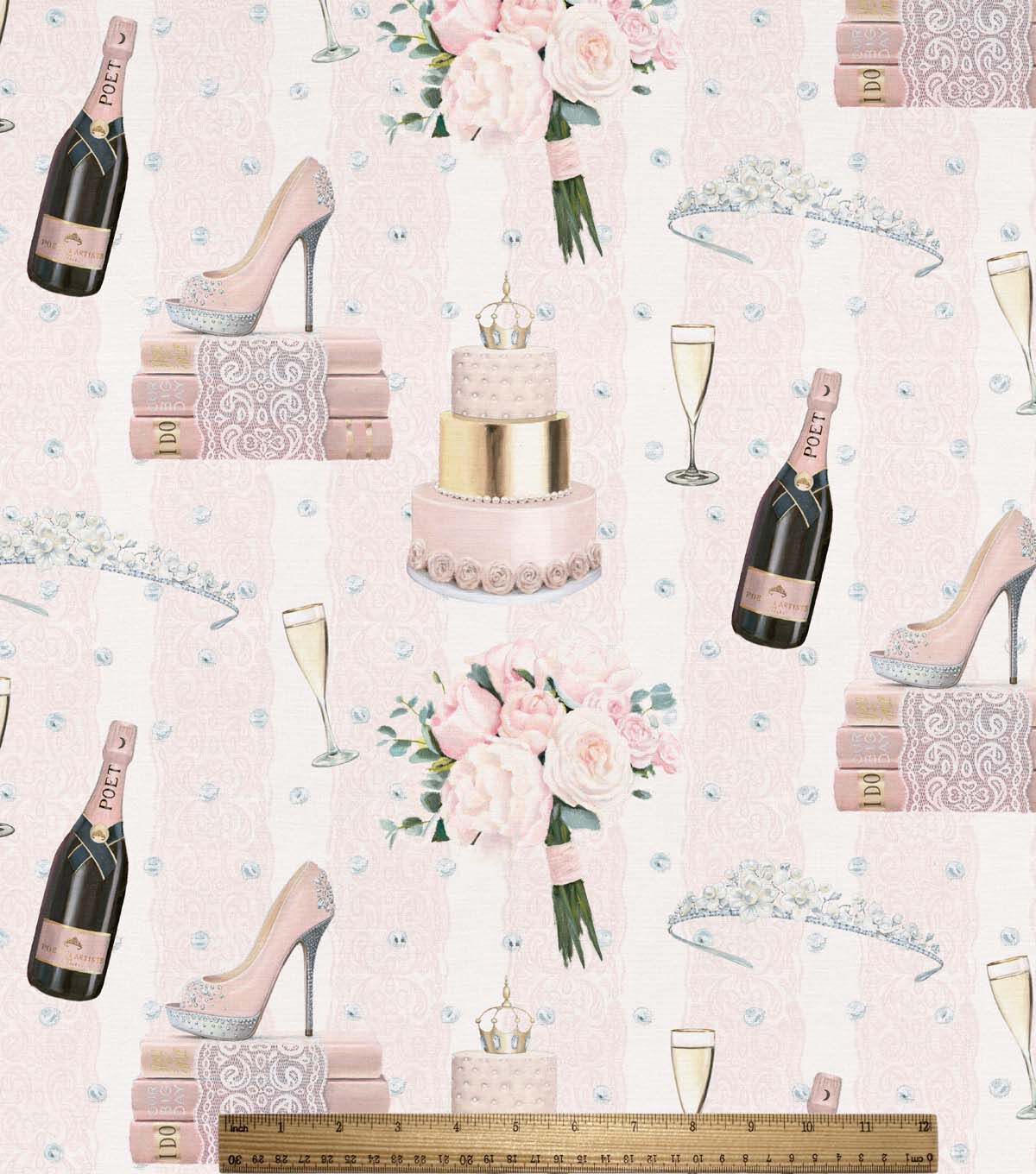 David Textiles Wedding Glamour on Pink Novelty Cotton Fabric