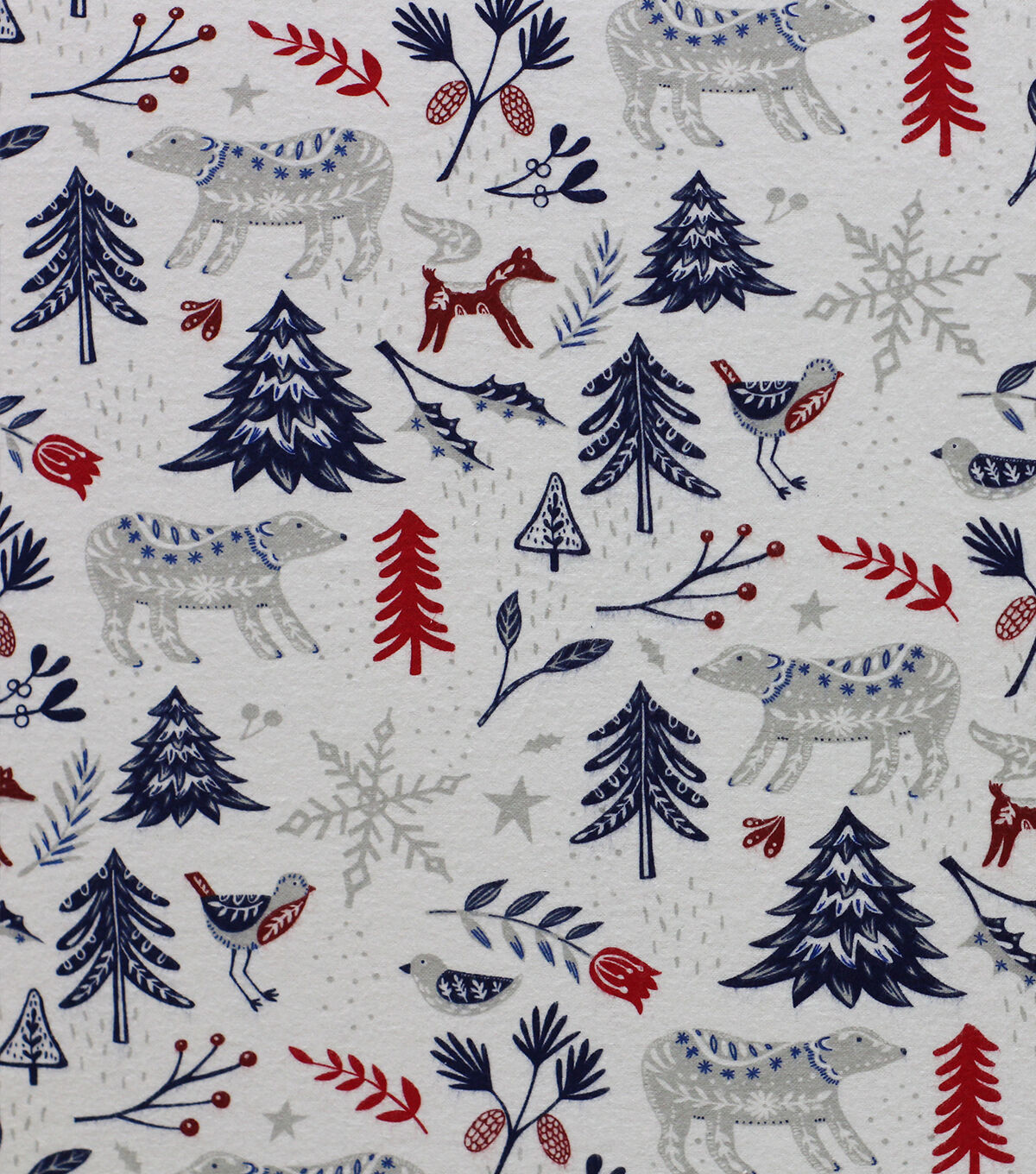 Folk Winter Animals on White Super Snuggle Christmas Flannel Fabric