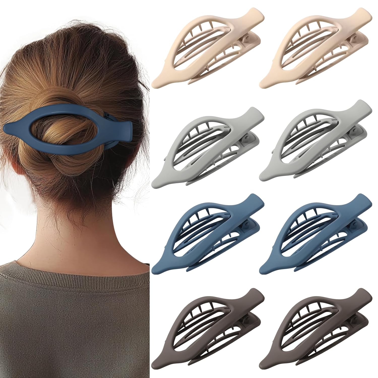 8 Pack Flat Hair Clips for Women,Matte No Crease Flat Claw Clips, Large Strong Hold Barrettes for Thick & Thin Hair, French Duckbill Styling Accessories