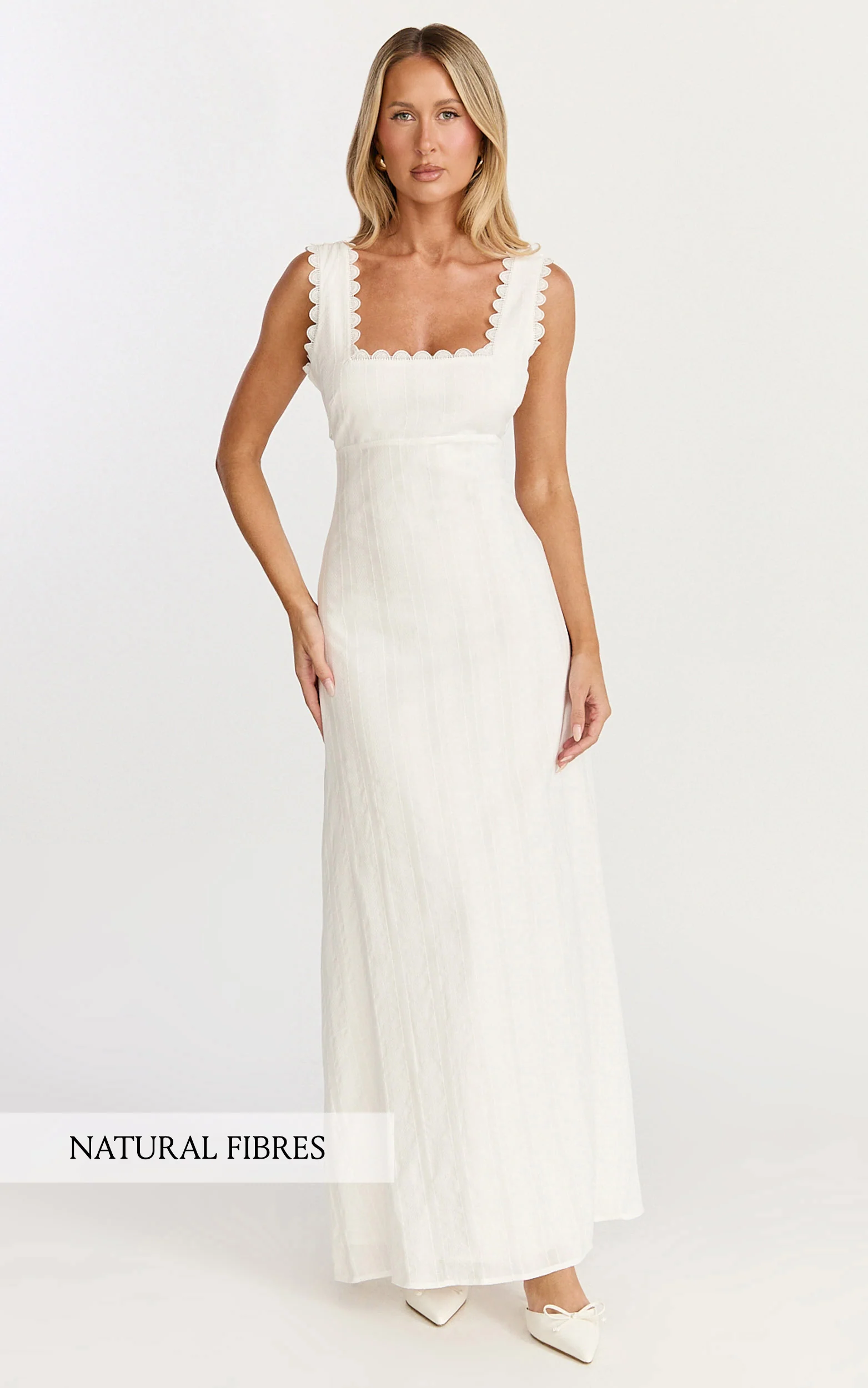 Square Neck Fit And Flare Dress in White