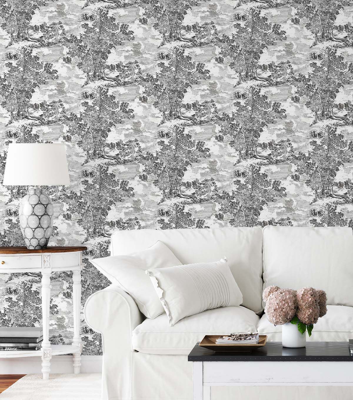 Surface Style 20.5' x 18' Charcoal Serene Scenes Peel & Stick Wallpaper