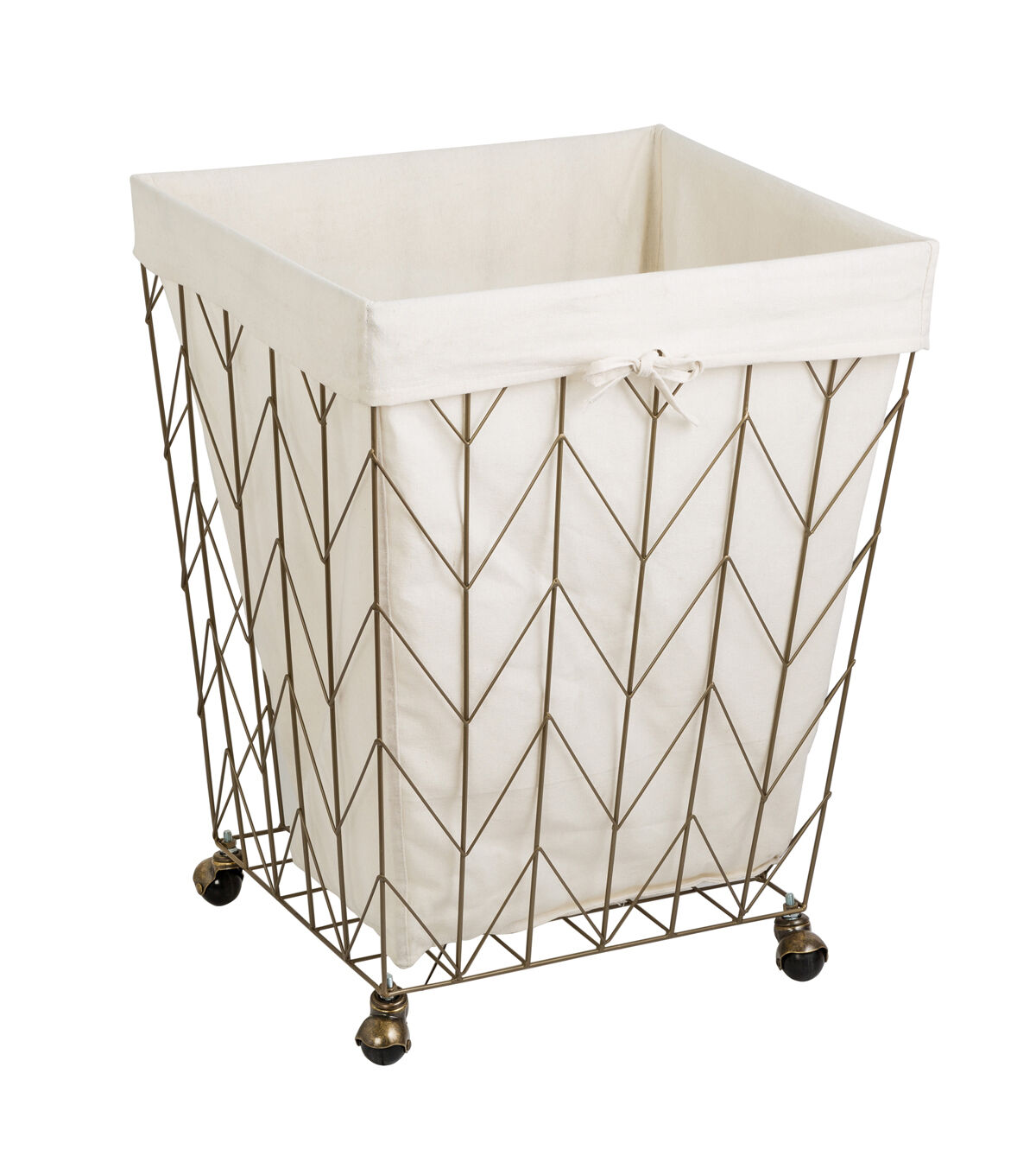 Honey Can Do 25 Bronze Chevron Wire Rolling Hamper With Canvas Liner