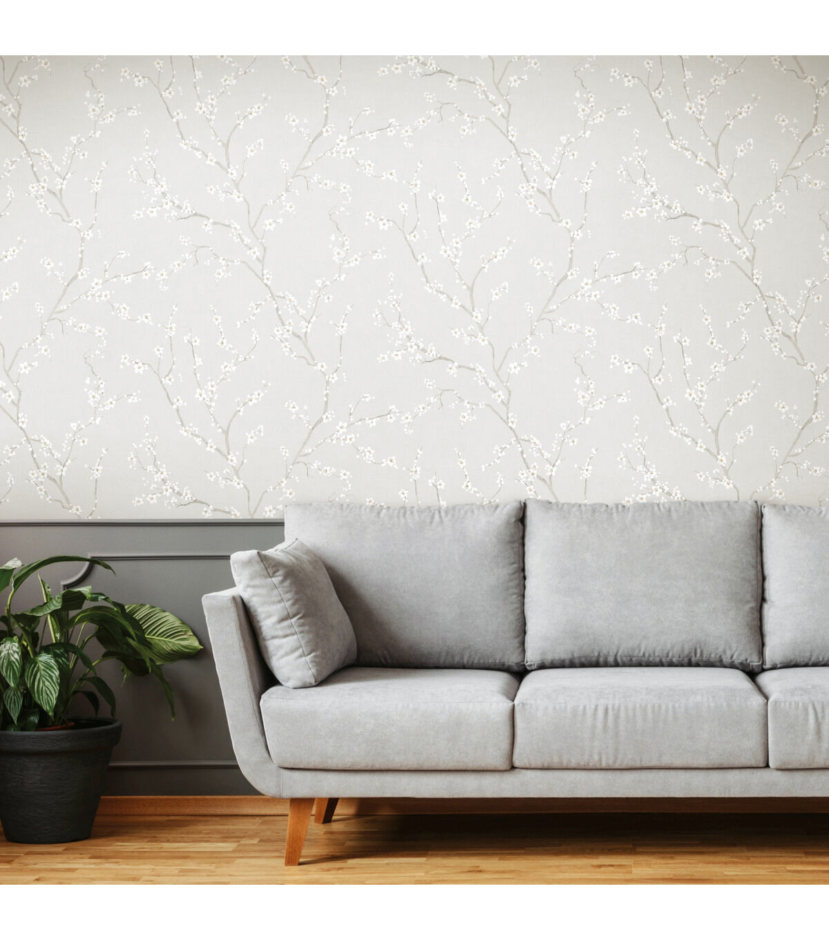 RoomMates Wallpaper Grey Cherry Blossom