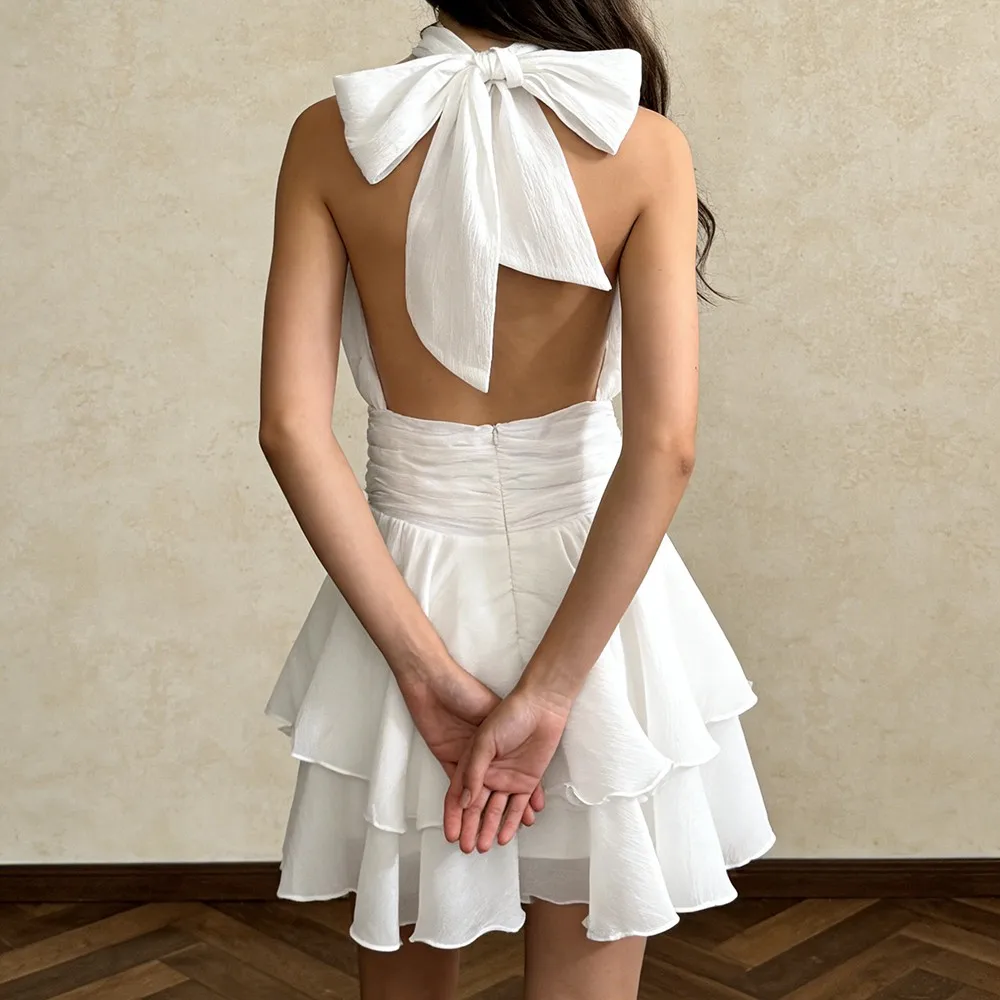 White Ruffles Turtleneck Mini Dress
