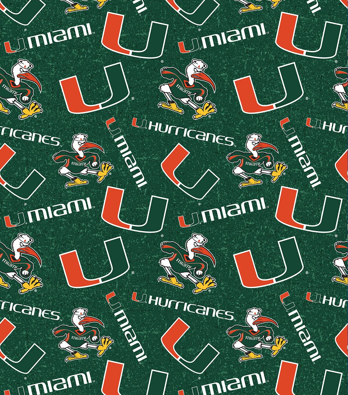 University of Miami Hurricanes Cotton Fabric Tone on Tone