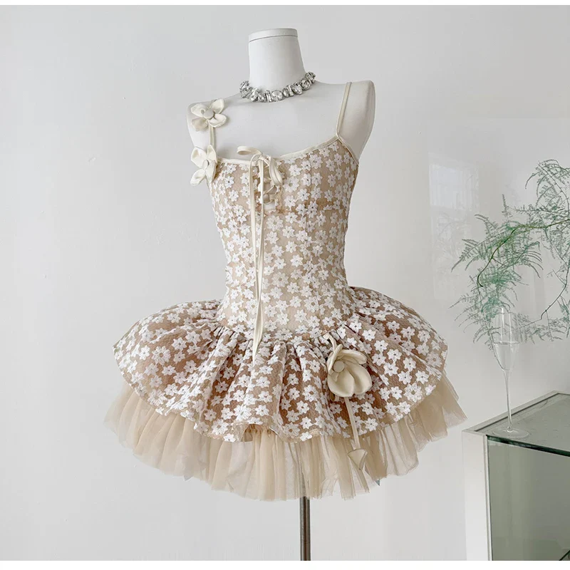 Lace Embroidered Flower Mesh Tulle Mini Dress