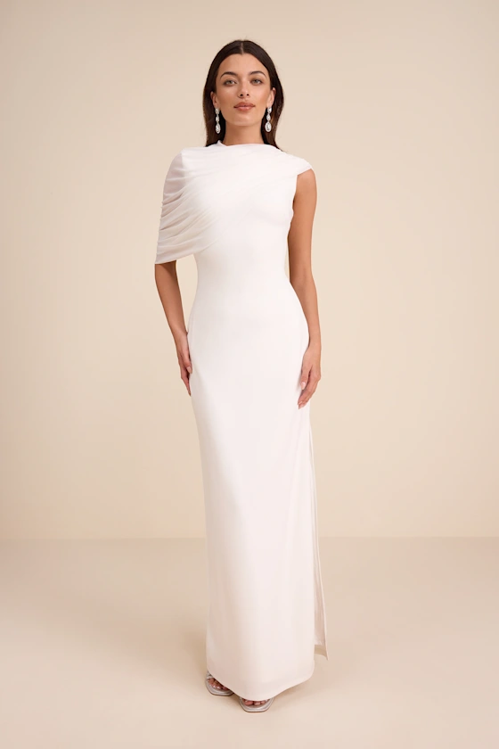 Sutton White Asymmetrical Column Maxi Dress