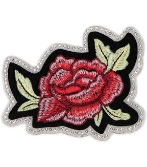 4 x 3 Pink Rose With Glitter Edge Iron On Patch by hildie & jo