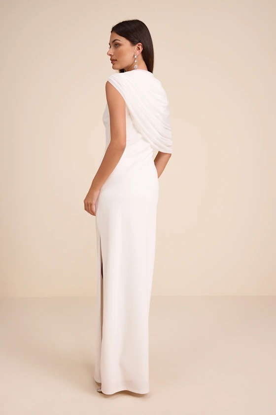 Sutton White Asymmetrical Column Maxi Dress