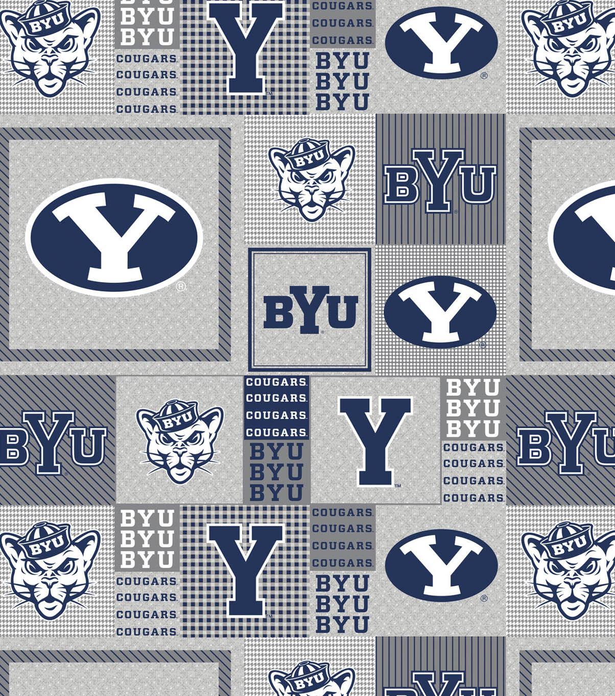 Brigham Young University Cougars Fleece Fabric Gray Block
