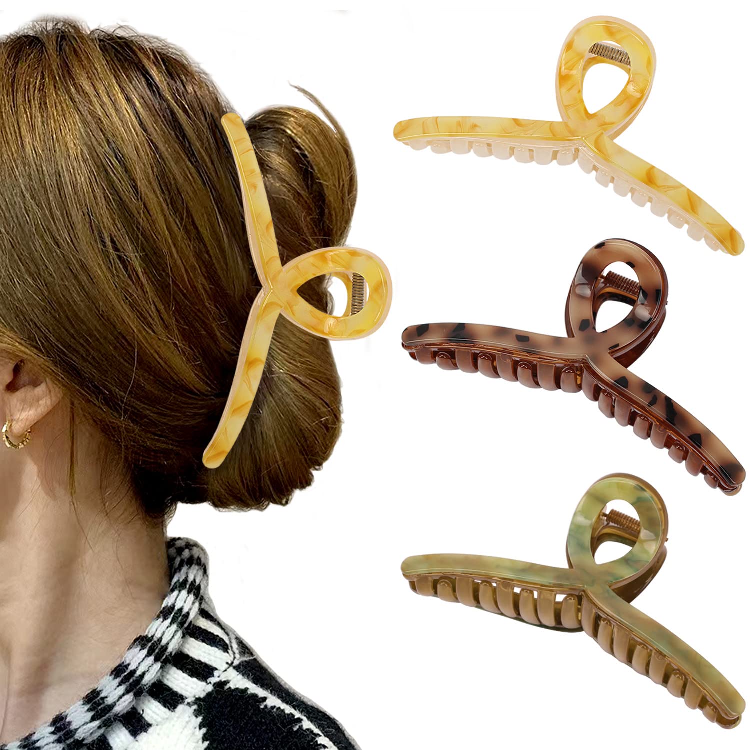 Big Hair Claw Clips - Butterfly Hair Accessories for Women and Girls with Long, Thick Hair - Large 5.1 Jelly Clips, 4 Pcs, Mother's Day Gifts