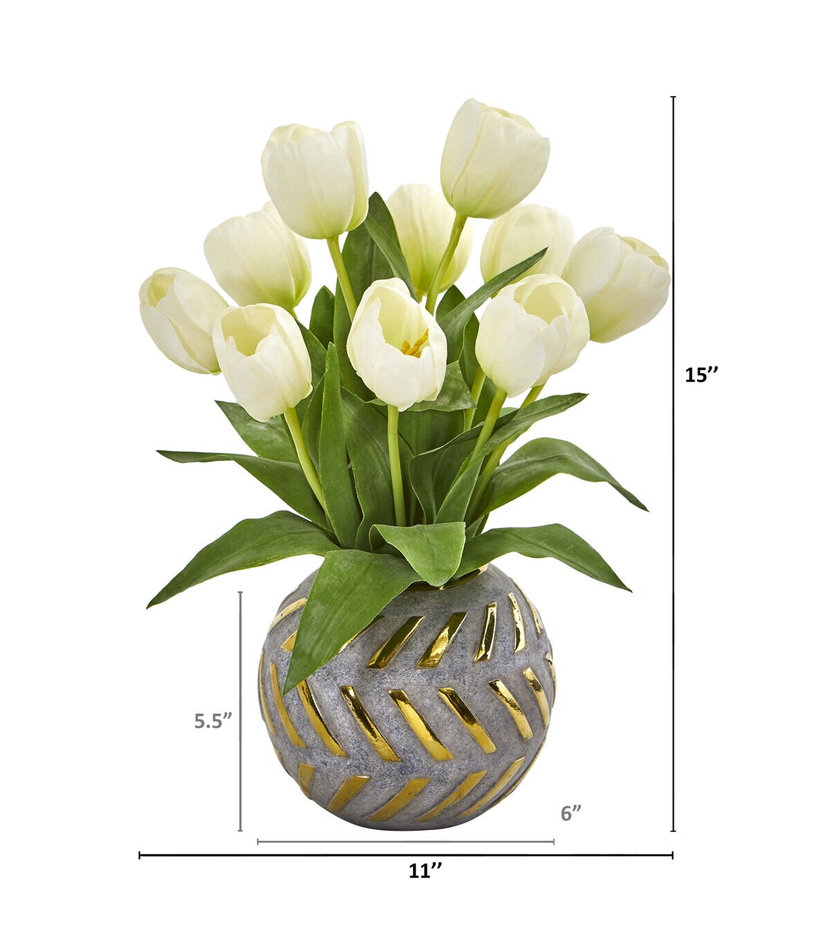 Nearly Natural Artificial Tulip Arrangement in Decorative Vase-White