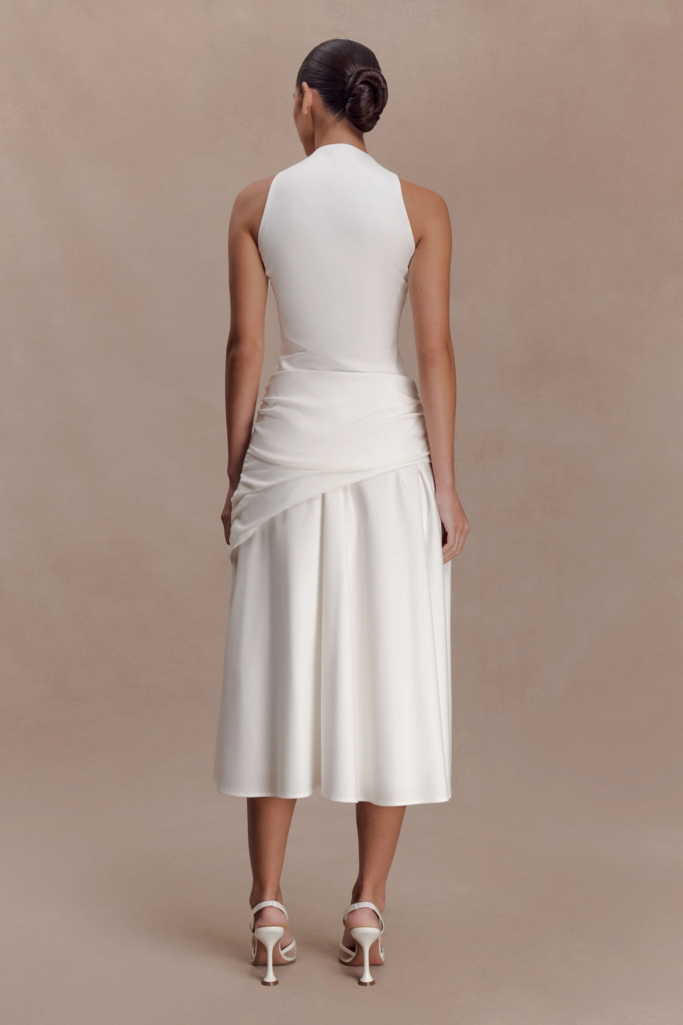 Emily Wrapped Waist Midi Dress - White
