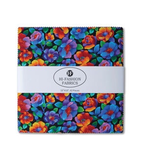 10 Rainbow Bright Cotton Fabric Squares 42pc