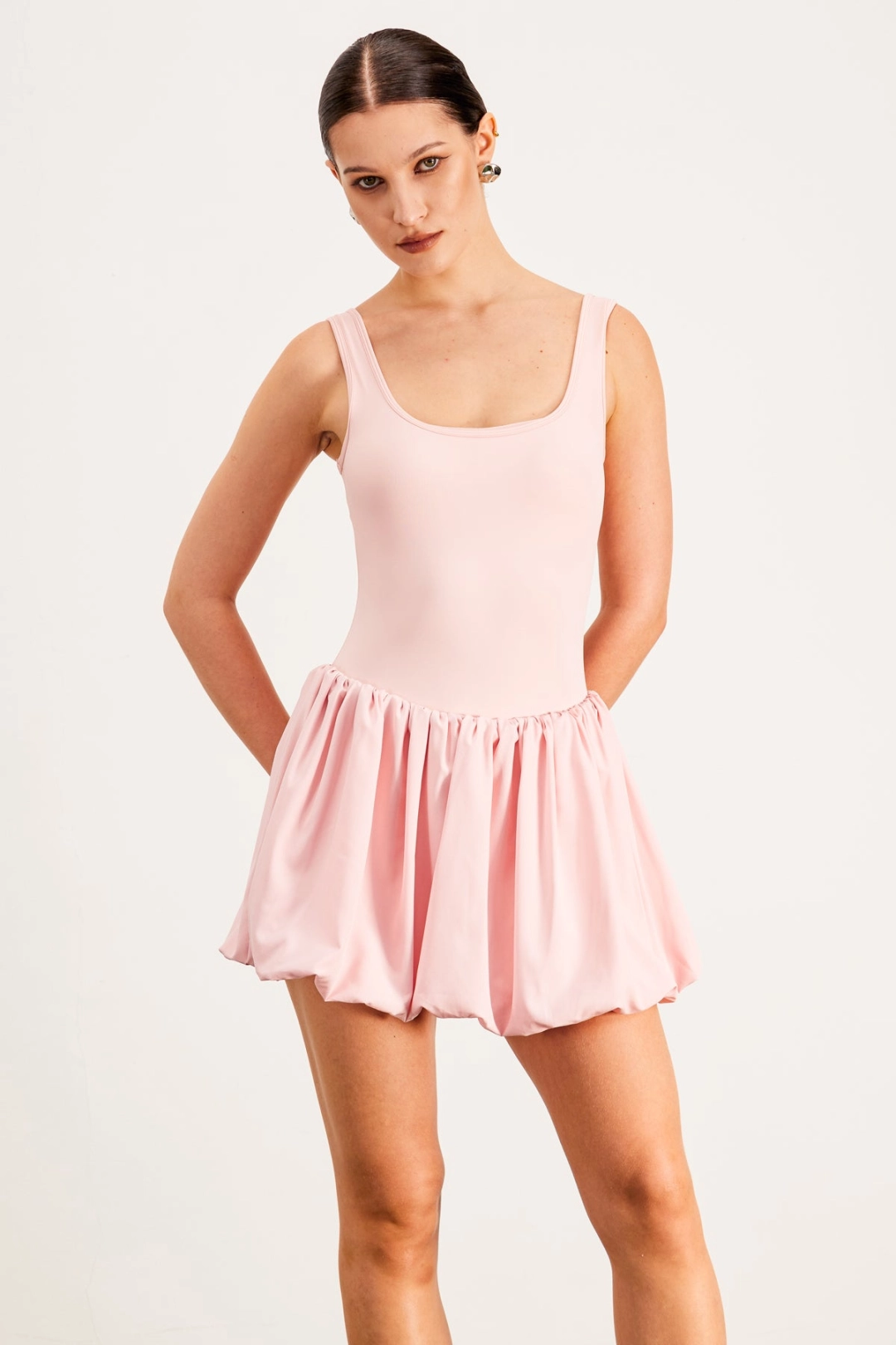 Baldo Sleeveless Bodycon Puff Mini Dress In White