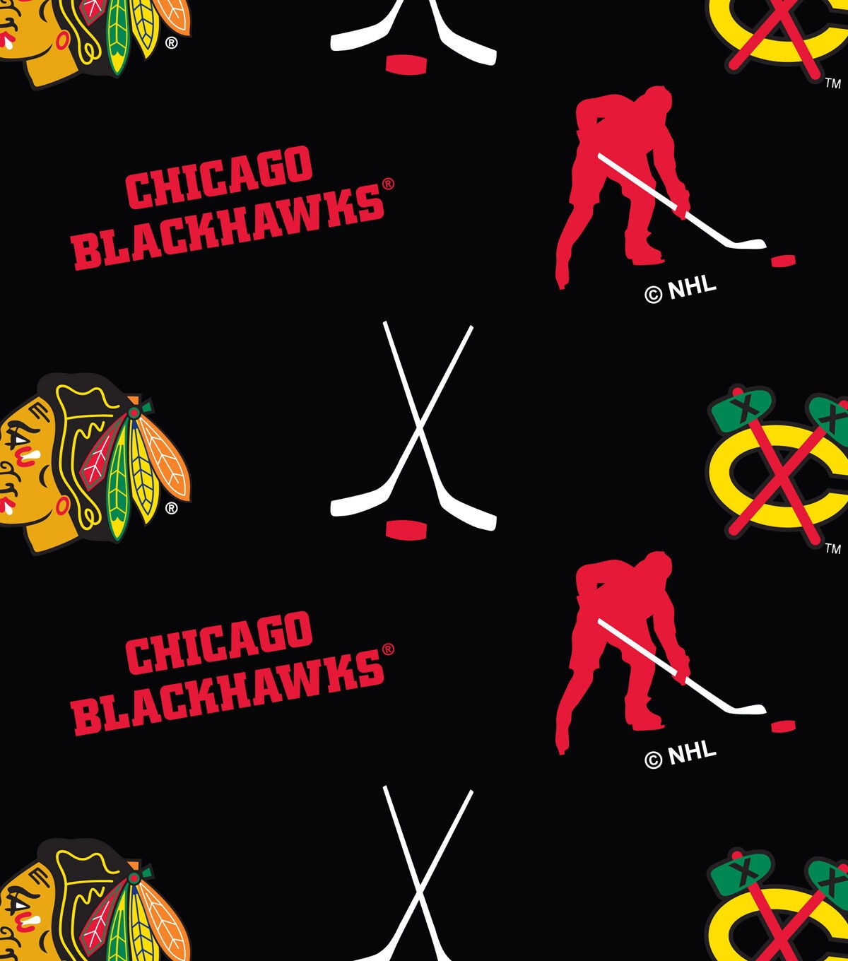 Chicago Blackhawks Fleece Fabric Tossed
