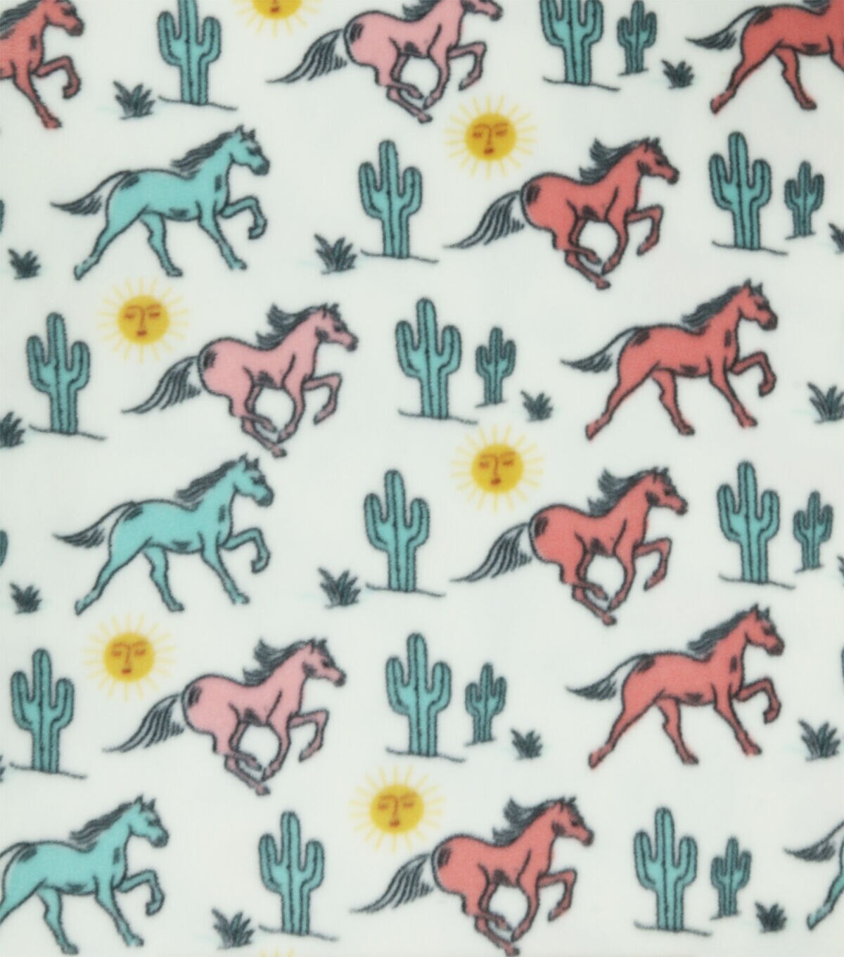 Horses in the Desert on White Anti Pill Fleece Fabric