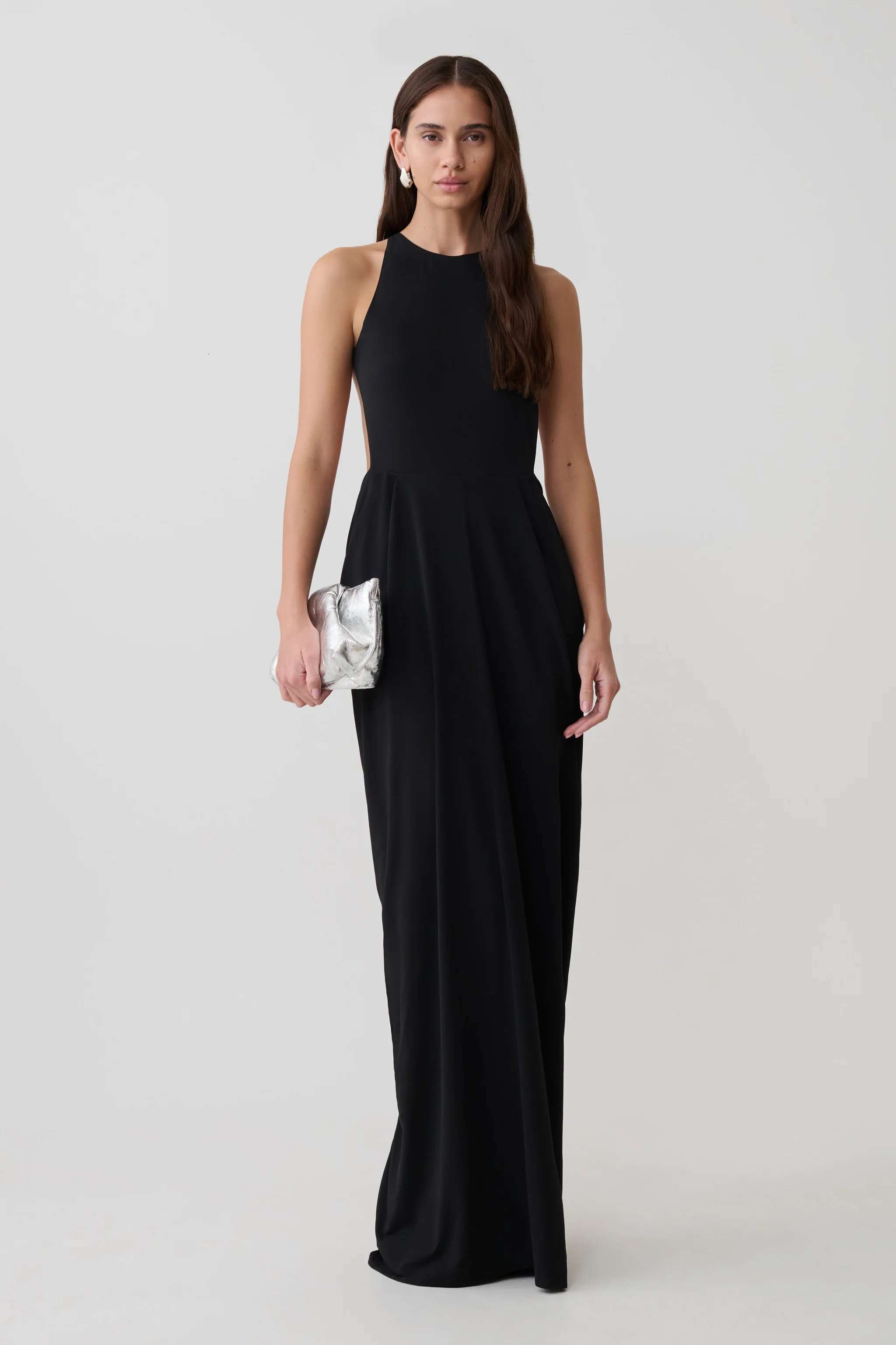 Low Back Halter Maxi Dress - Black