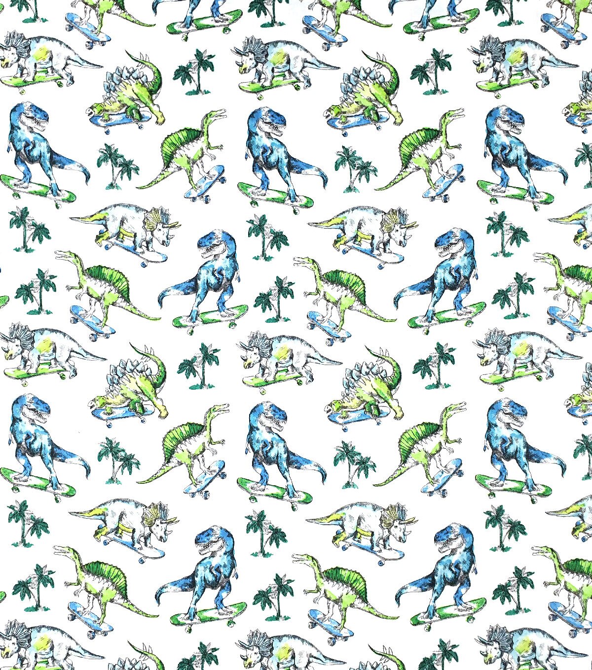 Super Snuggle Skateboarding Dinos Flannel Fabric