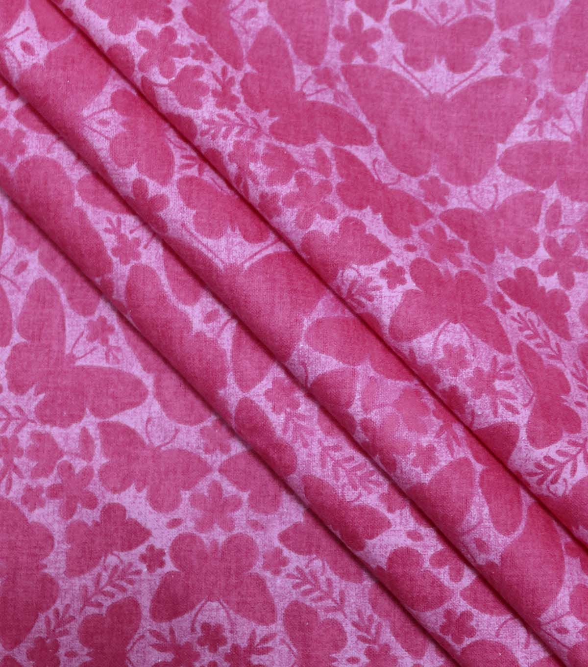 108 Pink Tonal Butterflies Wide Flannel Fabric