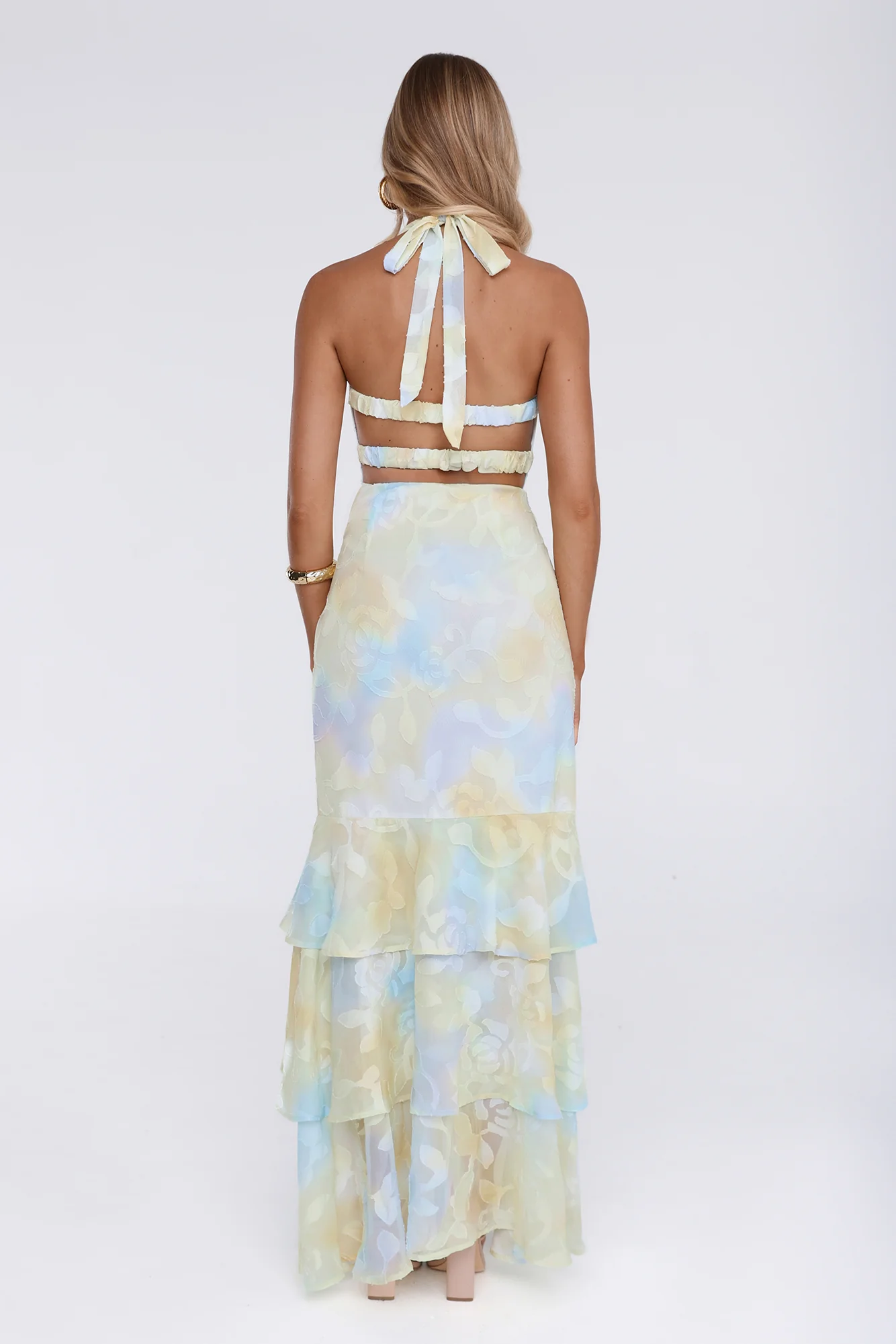 Sultry Bloom Halter Maxi Dress Yellow