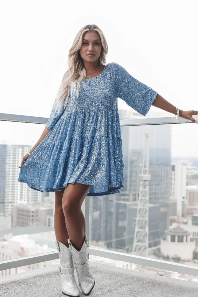 My Queen Sequin Baby Doll Dress