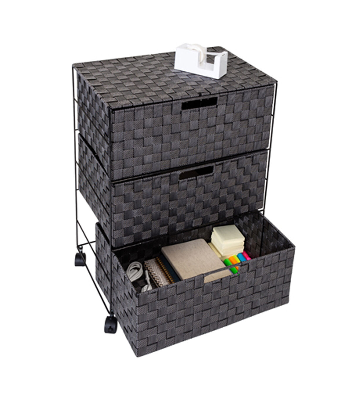 Honey Can Do 19.5 Black Woven 3 Drawer Rolling Office Organizer