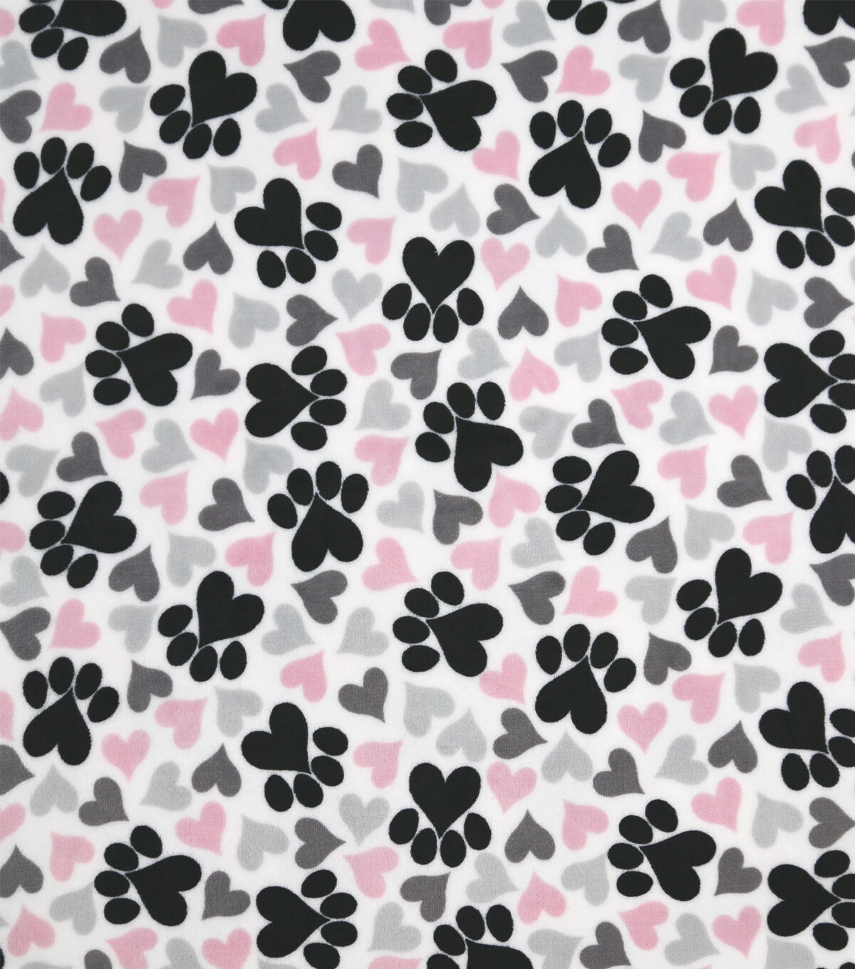 Sew Lush Fleece Fabric Pink Gray Heart Paw
